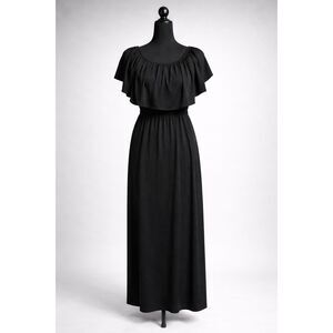 Women’s Black Maxi Dress Size Large Off Shoulder Flutter Sleeve Pockets